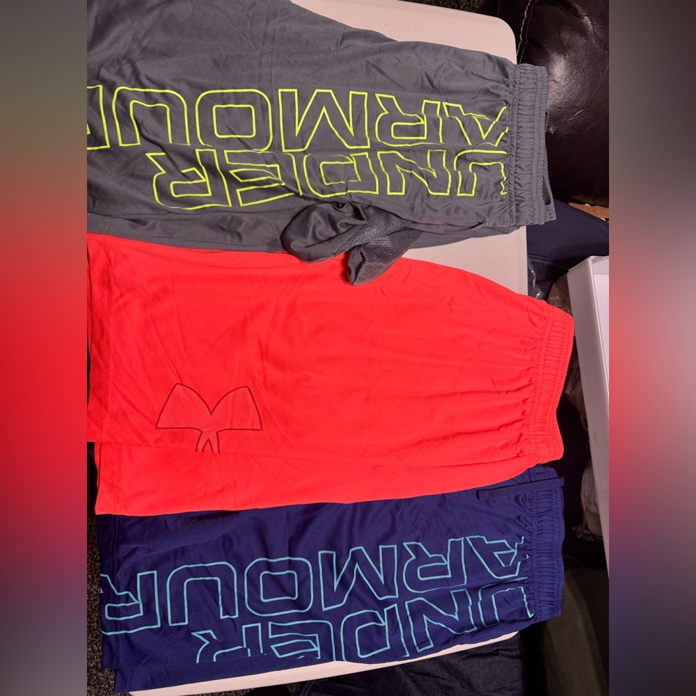 Under Armour Men's Athletic Shorts - Gray, Neon Red, and Navy